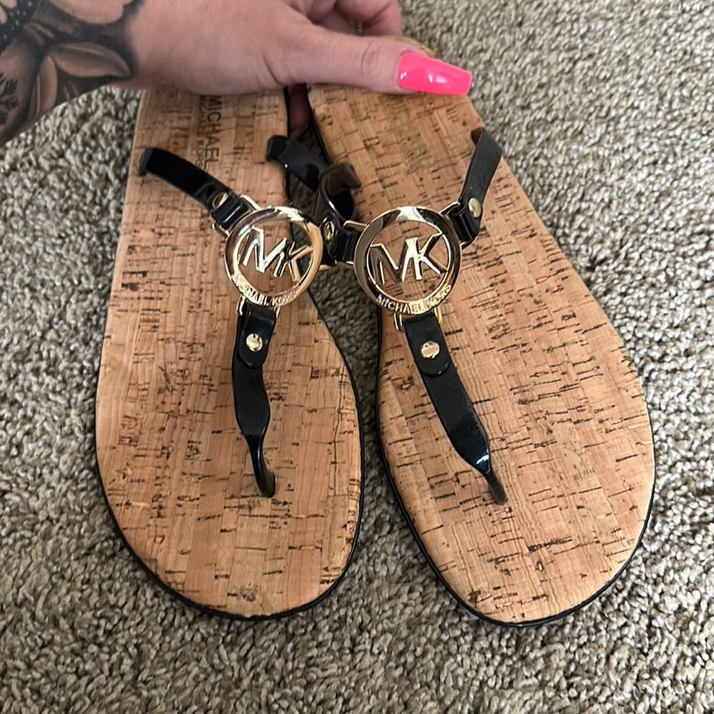 MK Sandals black with gold hardware ✨